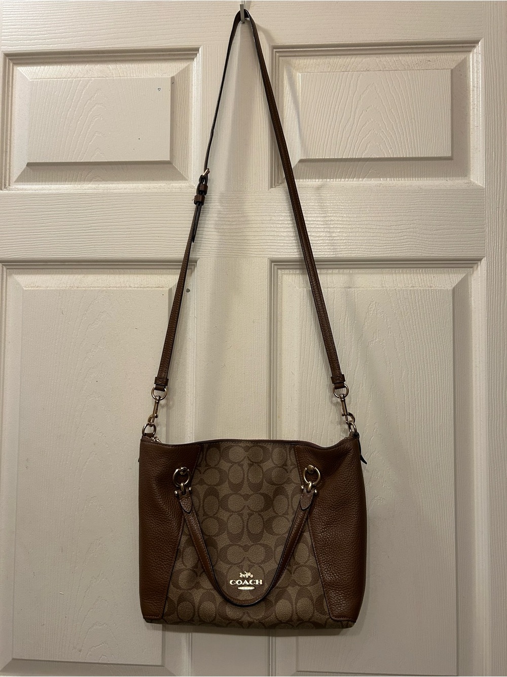 Coach Brown Signature Canvas and Leather Crossbody Bag with Dark Brown Trim